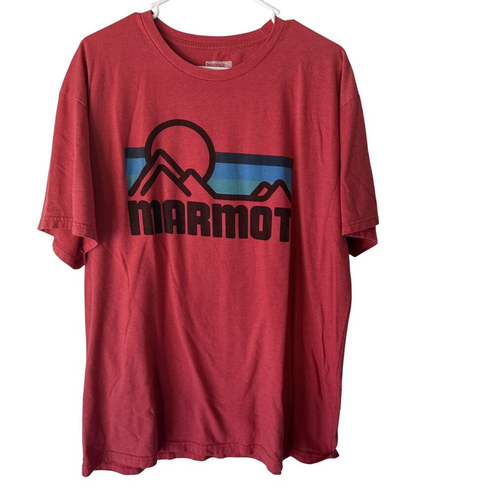 Marmot Shirt Mens XL Red Organic Logo Outdoor Nature Mountain Tee T-Shirt Hiking